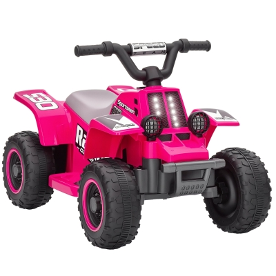 AIYAPLAY 6V Electric Quad Bike for Kids, Battery Powered Ride On ATV with Forward Backward, LED Headlights, for Ages 18-36 Months - Pink