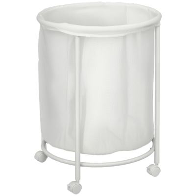 HOMCOM Kosz na Pranie 100L z Kółkami, Stelaż Stalowy, Pojemnik na Pranie z Wyjmowanym Workiem na Bieliznę do Łazienki, Kremowy
