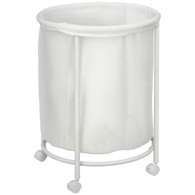 HOMCOM Kosz na Pranie 100L z Kółkami, Stelaż Stalowy, Pojemnik na Pranie z Wyjmowanym Workiem na Bieliznę do Łazienki, Kremowy