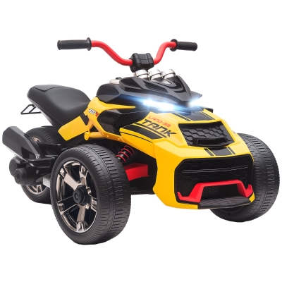 Qaba Kids Ride On ATV, 12V 3-Wheeler Battery Powered Electric Vehicle with MP3 Player, Horn, 2 Speeds, LED Lights, Gift for Boys & Girls Ages 3-8, Yellow
