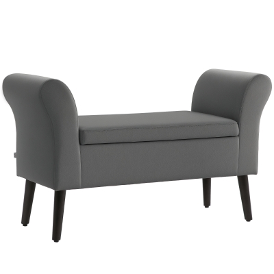 HOMCOM Ławeczka z miejscem na przechowywanie, składana pokrywa, miękka siedziska, aksamitny wygląd, 111,5x41x65 cm, Szara