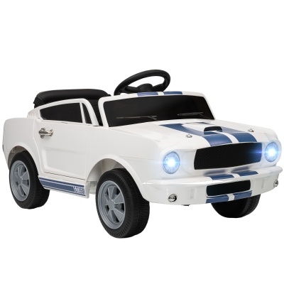 Qaba Licensed Ford Shelby GT 350 Kids Ride On Car, 12V Battery Powered Electric Vehicle with Remote Control, Adjustable Speed, MP3 Player, Smooth Start, LED Lights for Kids Ages 3-6, White
