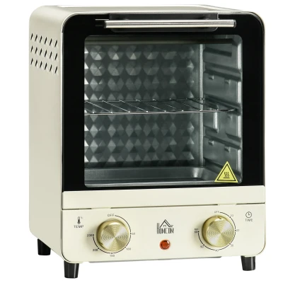 HOMCOM Mini piekarnik 15L, piekarnik do pizzy, 1000W piekarnik elektryczny w zestawie z blachą, tacą na okruchy, timer 1 godz., 60-230℃, kremowy