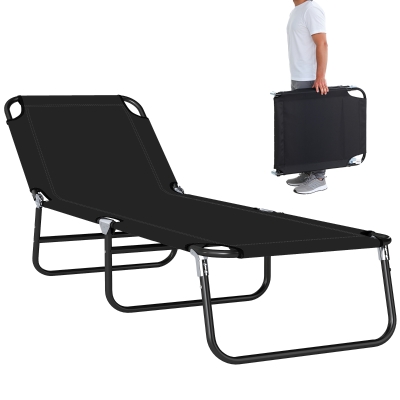 Outsunny Leżak ogrodowy z regulowanym oparciem, fotel plażowy, leżanka, leżak kempingowy do ogrodu, balkonu, stal, czarny, 188 x 56 x 28 cm