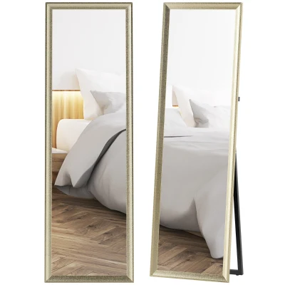 HOMCOM Lustro pełnej długości 160 x 50 cm Prostokątne, stojące z metalicznym wykończeniem, Lustro ścienne do oparcia, stojące, duże lustro dla przedpokoju, salonu, sypialni, Złote