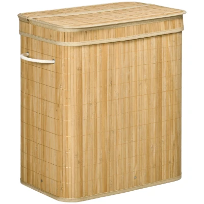 Składany kosz na pranie z bambusa, 90 L, z pokrywą