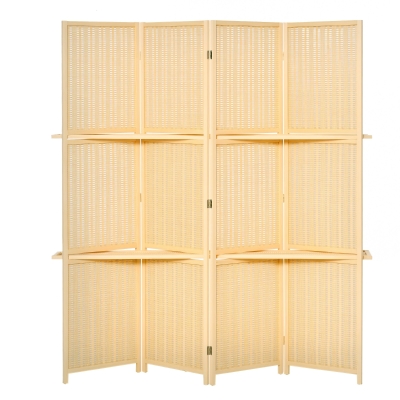 HOMCOM Parawan, przegroda z bambusa, 2 półki, składana, podkładki na nóżki, naturalny