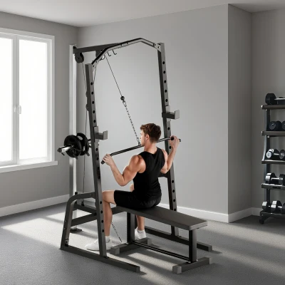 SPORTNOW Power Cage Squat Rack with Pulley System Black