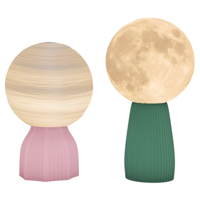 HOMCOM Table Lamp Set of 2, 3D Saturn Moon Lamps, USB-Powered Planet Night Light with 3 Colours, 10 Adjustable Brightness and ABS Base for Living Room, Bedroom, White