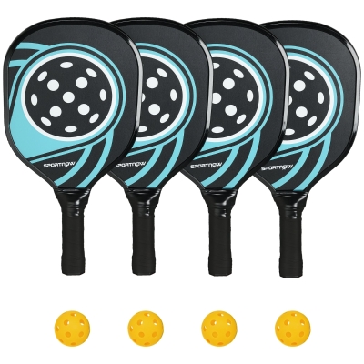 SPORTNOW Pickleball Paddles Set of 4, Pickleball Racket Set with 4 Wood Rackets, 4 Balls, Carrying Bag