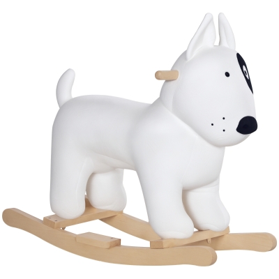 AIYAPLAY Rocking Horse, Animal Rocker Plush Ride on Dog with Barking, Wooden Base, for 2-4 Years Old, White