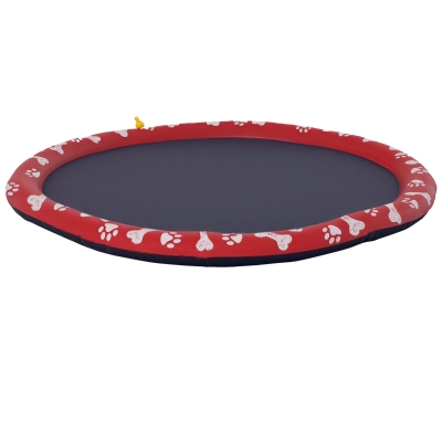 PawHut Basen dla Psów, Mata Wodna Ø150 cm Psie Basenik i Mata do Zabawy w Wodzie, Antypoślizgowa, do Ogrodu, na Kemping, Czerwony