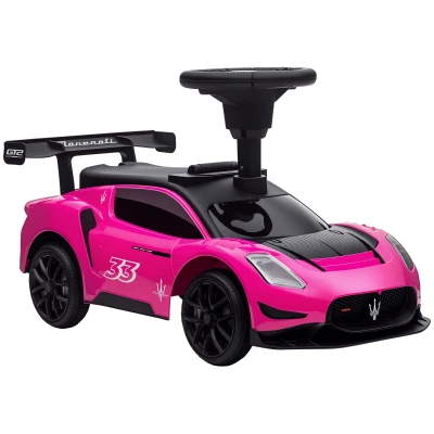 AIYAPLAY Ride on Sliding Car, Baby Push Car Licensed Maserati GT2 with Under Seat Storage, Music, Horn, Foot to Floor Toddler Car for 18-60 Months, Pink