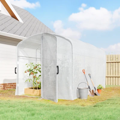 Outsunny 6m² Tunnel Garden Greenhouse, 300x200x195cm PE Cover 220 g/m² 50 cm Extended Edges with Door White