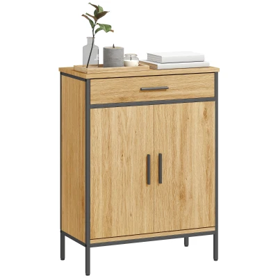 Szafka łazienkowa HOMCOM z szufladą, drzwiami Soft-Close, szafka pomocnicza z regulowaną półką, industrialna szafka do przechowywania do salonu dąb 60 x 30 x 80 cm