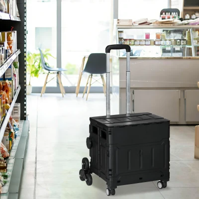 HOMCOM Carrito de la Compra Plegable con 2 Ruedas para Subir Escaleras Ángulo y Longitud de Mango Ajustable 48x43x95 cm Negro