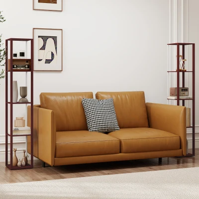 HOMCOM RGB LED Floor Lamp with Shelves, Brown