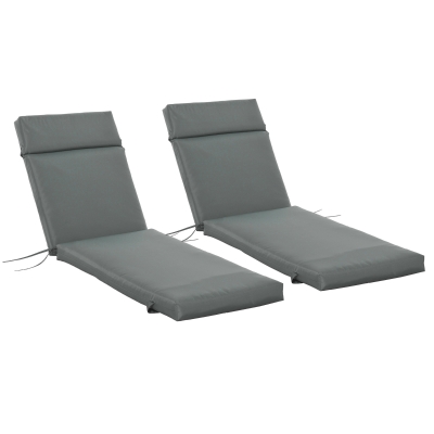 Outsunny Set of 2 Sun Lounger Cushion Non-Slip Seat Pads for Indoor Outdoor Grey