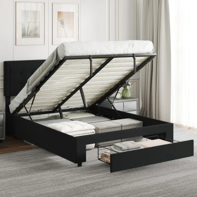 HOMCOM Ottoman Bed Frame with Drawer - Black