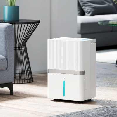 HOMCOM Deshumidificador 35L/Día para 40-90 ㎡ Luz Indicador de Humedad Depósito 5,5 Litros Drenaje Continuo Temporizador 24H