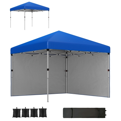 Outsunny Faltpavillon Pop-up 3x3 m mit 2 seitlichen Anti-UV-Wänden, höhenverstellbar, Sandsäcke und Transporttasche, Blau