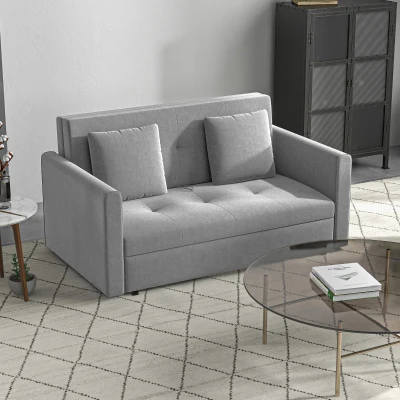 HOMCOM 2-Seater Sofa Bed Modern Fabric Light Grey