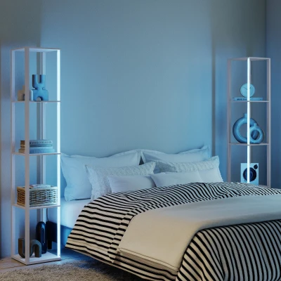 HOMCOM LED Floor Lamp with Shelves, Modern Grey