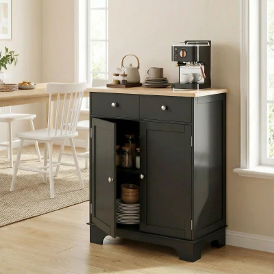 HOMCOM Buffet Salon Noir Bois 68x40x85cm avec Placards et Tiroirs