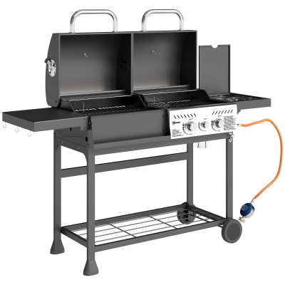 Outsunny Barbecue a Carbone e Gas 3 Bruciatori e Coperchio Nero