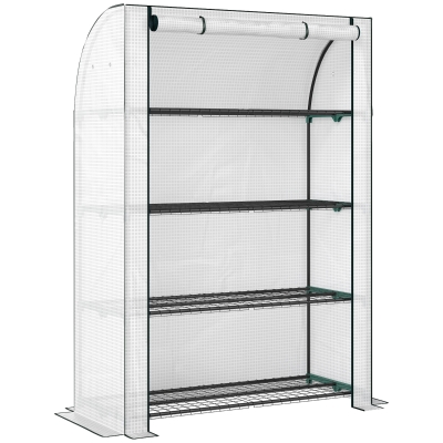 Outsunny Mini Greenhouse with Reinforced PE Cover, Portable Indoor Outdoor Green House with Roll-up Door, 170 x 120 x 50cm, White