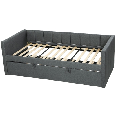 HOMCOM Lit Simple Escamotable Tissu Gris Foncé 205x181x70 cm