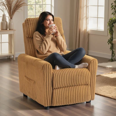 HOMCOM Sillón Relax Reclinable Manual Tapizado en Pana Instalación Rápida Reposapiés Acolchado Grueso Marrón