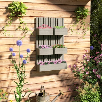 Outsunny Houten verhoogd plantenbed, verstelbaar met latwerk, tuinbed 60x16x100cm Grijs