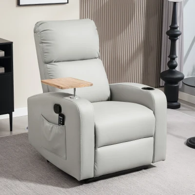 HOMCOM Sillón de Masaje con 4 Modos Vibración Reclinación 145° Mando a Distancia 77x93x105 cm Gris Claro
