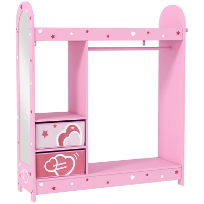 AIYAPLAY Kids Wardrobe with Mirror & Storage Pink