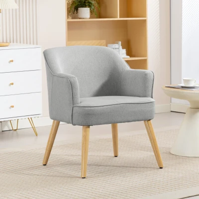 HOMCOM Butaca de Salón Moderna Sillón Tapizado en Lino Sintético Patas de Madera para Dormitorio Oficina 64,5x65x79,5 cm Crema