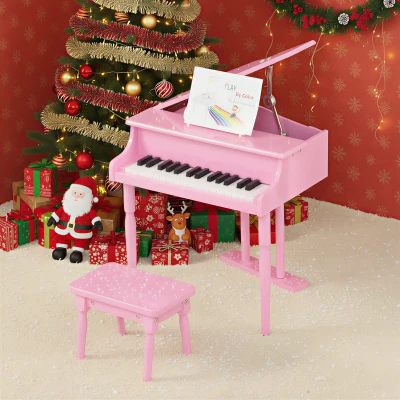 HOMCOM Piano Enfant 30 Touches Bois Rose avec Tabouret