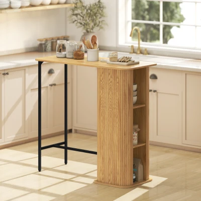 HOMCOM Masă Înaltă, Masă de Bar cu 3 Rafturi de Depozitare și Picioare Metalice, 112x50x106 cm, Lemn Natural