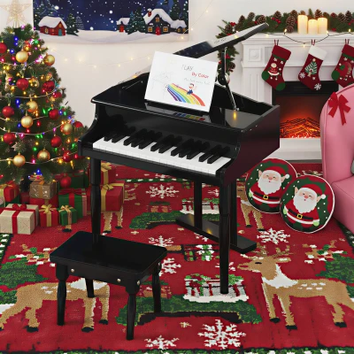 HOMCOM Piano Enfant 30 Touches Bois avec Tabouret Noir