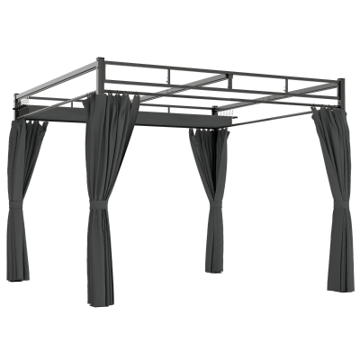 Outsunny Garden Pergola 3x3 m with Retractable Canopy and Curtains, UPF30+ Protection, Metal Frame for Patio Terrace, Gray