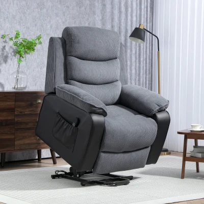HOMCOM Sillón Relax Reclinable Eléctrico Levanta Personas con Mando a Distancia y Bolsillos Laterales Sillón Elevador Gris