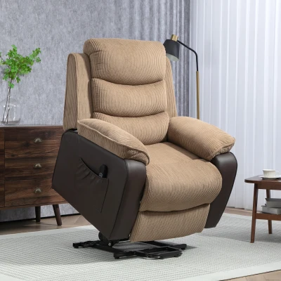 HOMCOM Sillón Relax Reclinable Eléctrico Levanta Personas con Mando a Distancia Puerto USB y Bolsillos Laterales Marrón