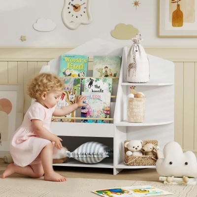 AIYAPLAY Kinderregal mit 7 Regalen für Bücher, Spielzeug, runde Kanten, trägt 40 kg, Weiß