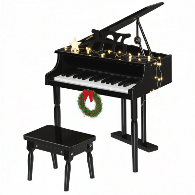 HOMCOM Piano Enfant 30 Touches Bois avec Tabouret Noir