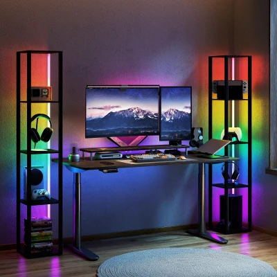 HOMCOM LED Floor Lamp with Shelves Black