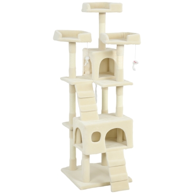 PawHut Albero Tiragraffi per Gatti 48x48x153 cm Crema (beige chiaro)