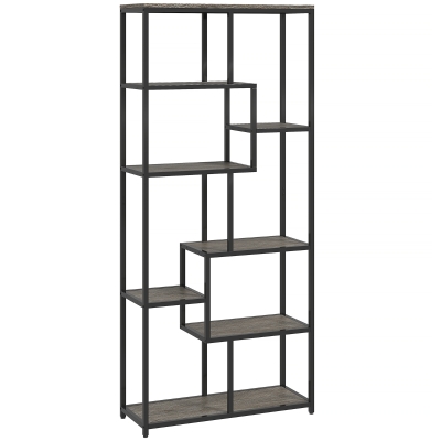 HOMCOM Seven-Tier Geometric Bookcase Grey/Black