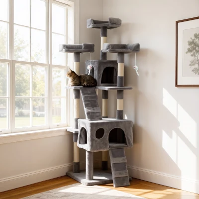 PawHut Albero Tiragraffi Gatti 48x48x153 cm Grigio