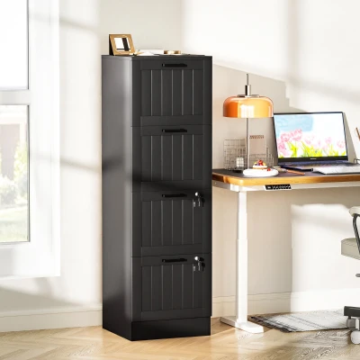 HOMCOM 4-Drawer Filing Cabinet with Lock, Office Storage Black
