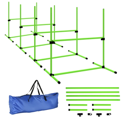PawHut Agility-set voor honden 4-delig in hoogte verstelbare agility-uitrusting met 4 hindernissen draagtas 99 x 65 x 94 cm Groen